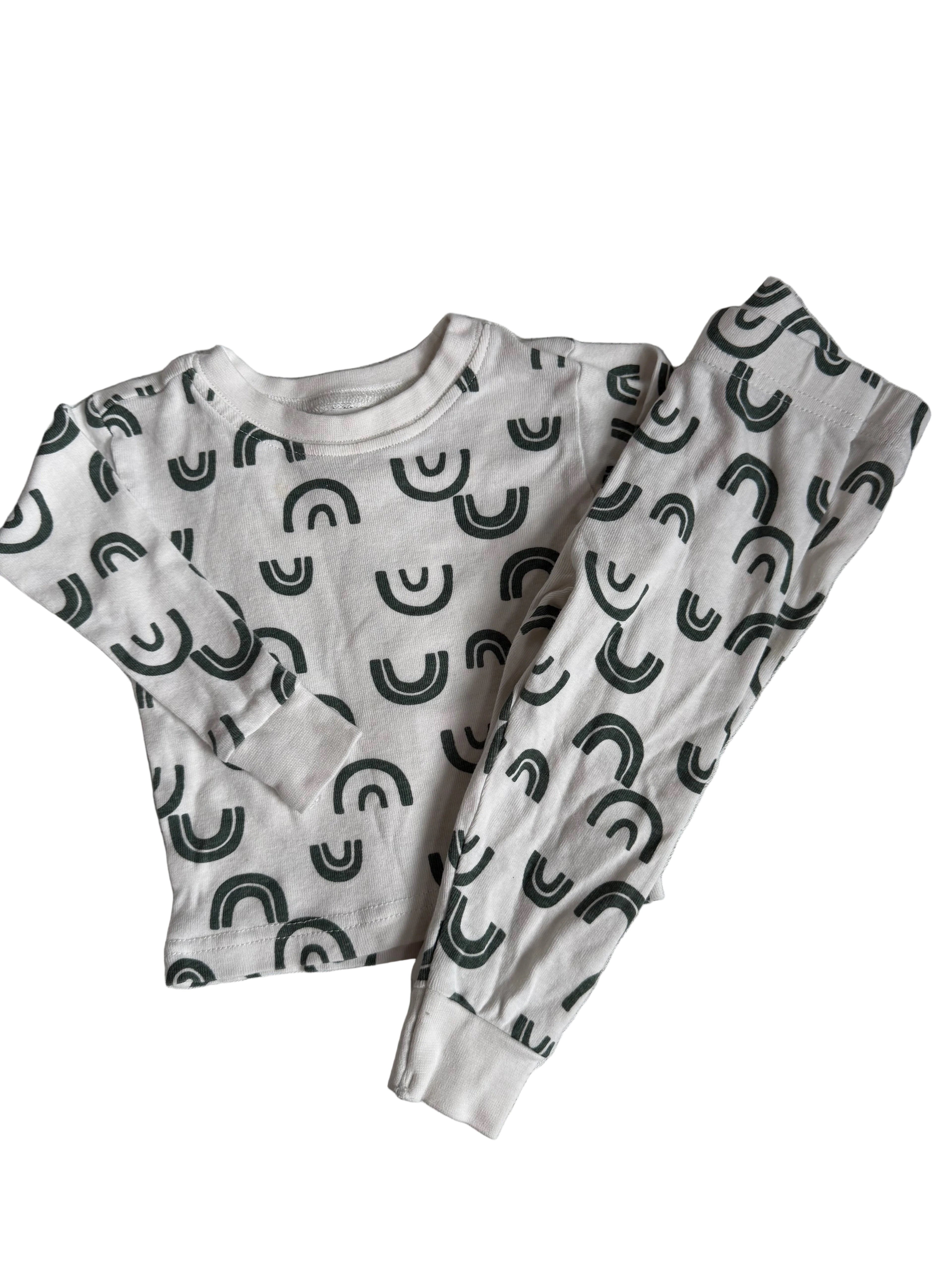 Green Rainbow Pjs Size 12m