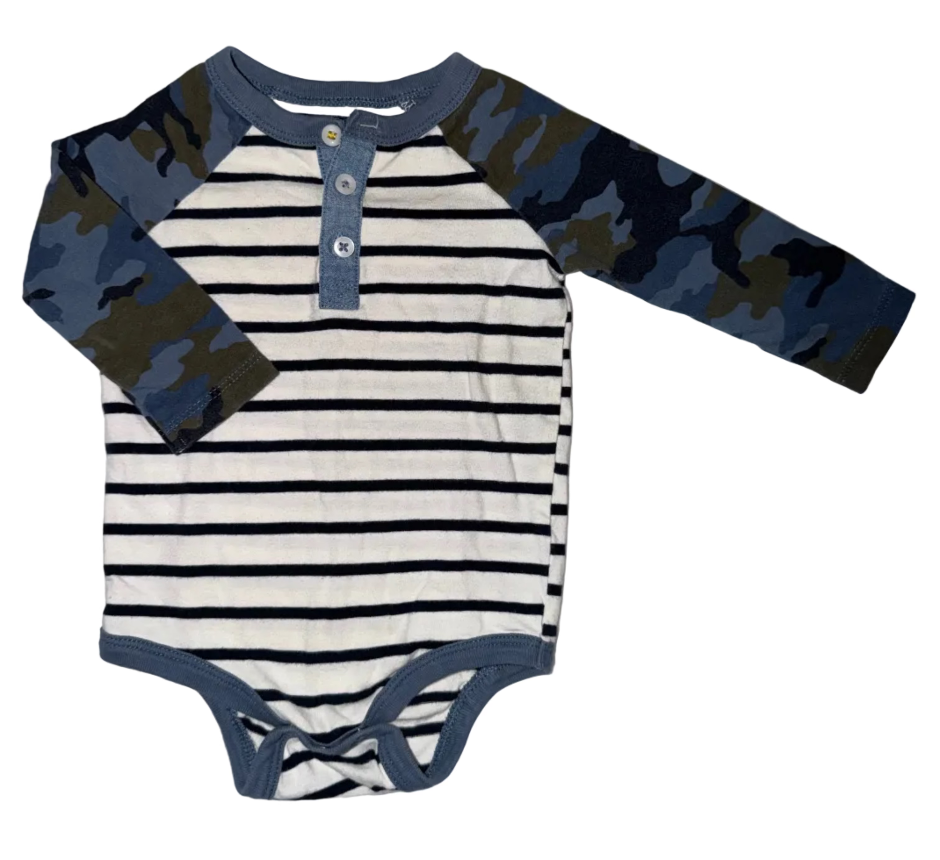 Striped Onesie with Camouflage Sleeves Size 3-6m